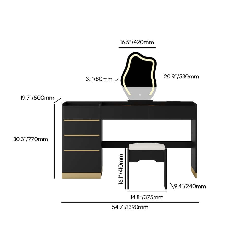 Modern Vanity Set with Lighted Mirror and Charging Station Dimensions
