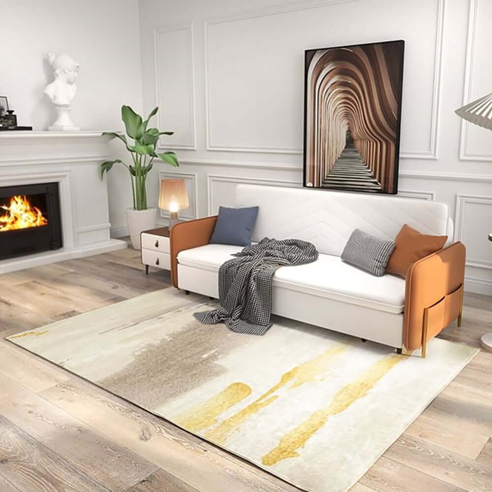 Modern Velvet Abstract Rug in Gray and Gold for Living Room