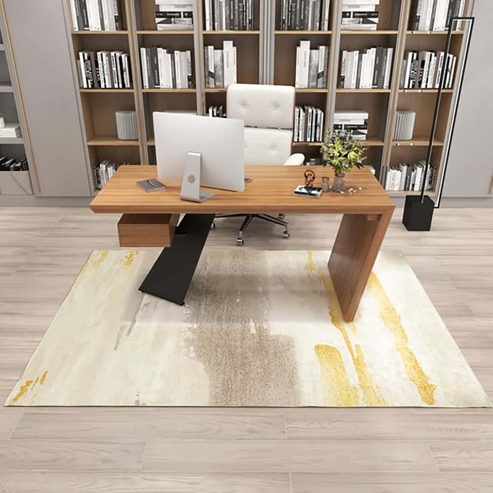 Modern Velvet Abstract Rug in Gray and Gold for Living Room