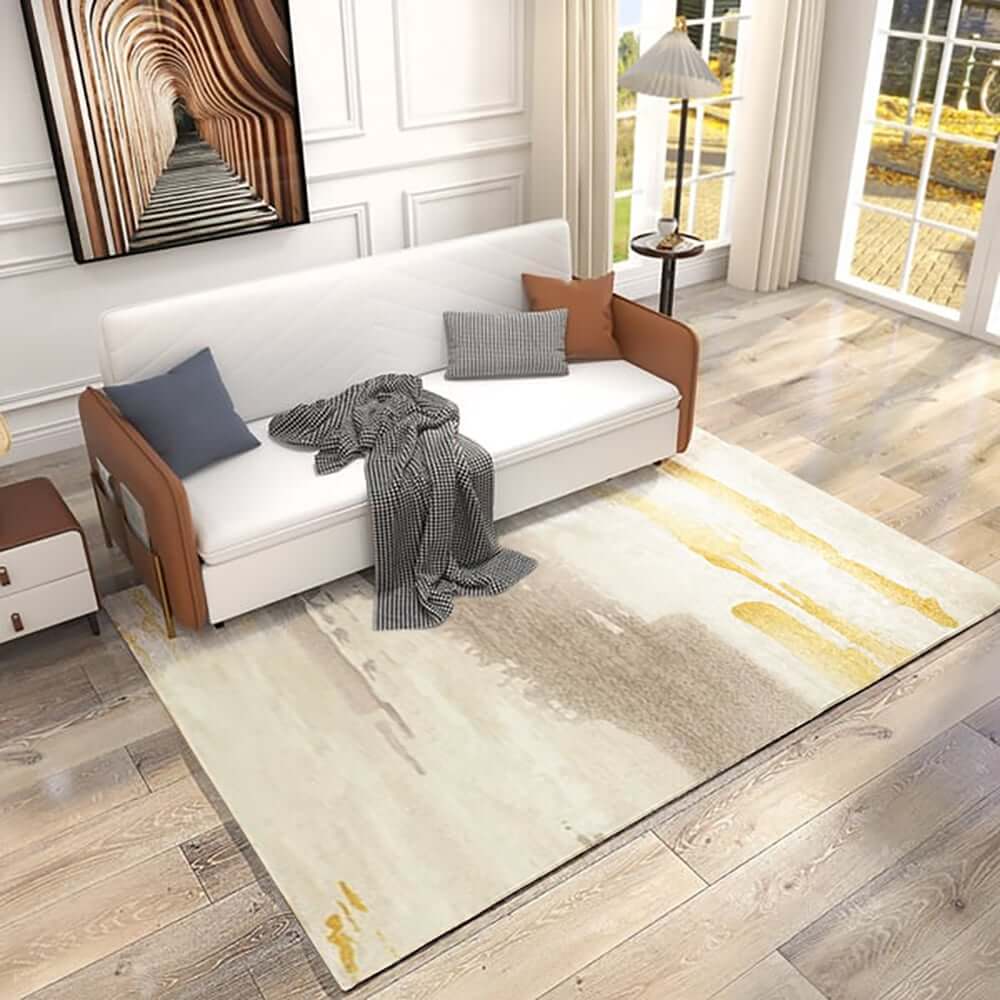 Modern Velvet Abstract Rug in Gray and Gold for Living Room