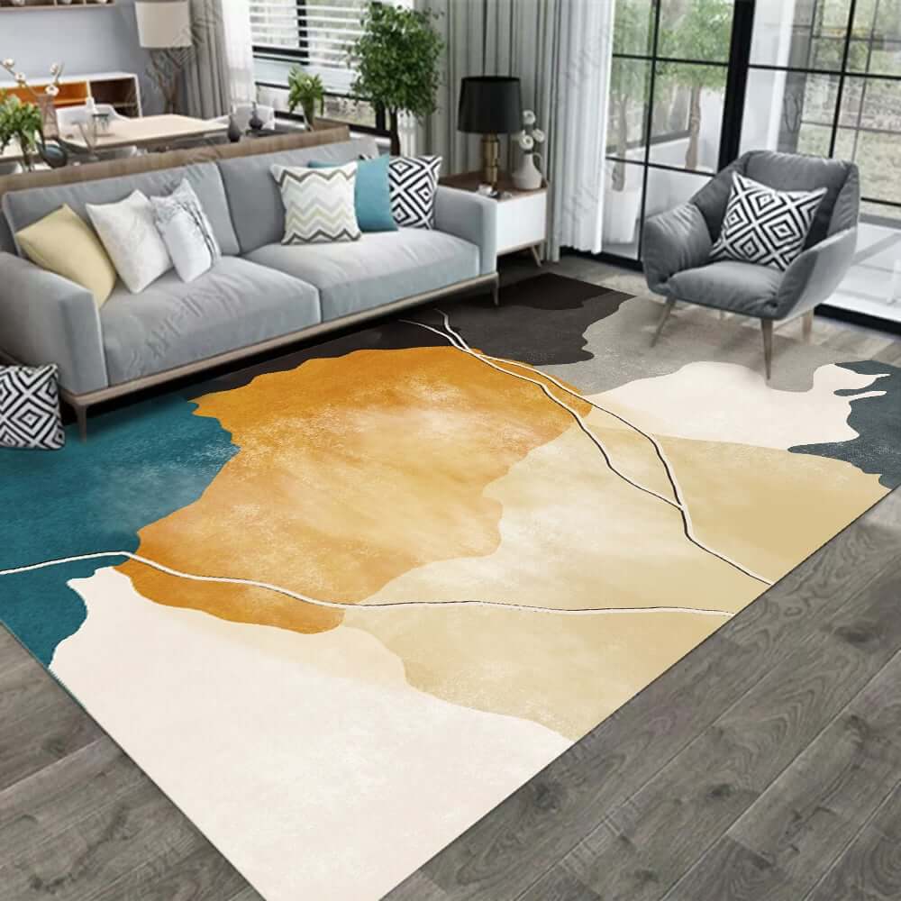 Modern Velvet Area Rug with Abstract Multi-Color Design Main Product Image