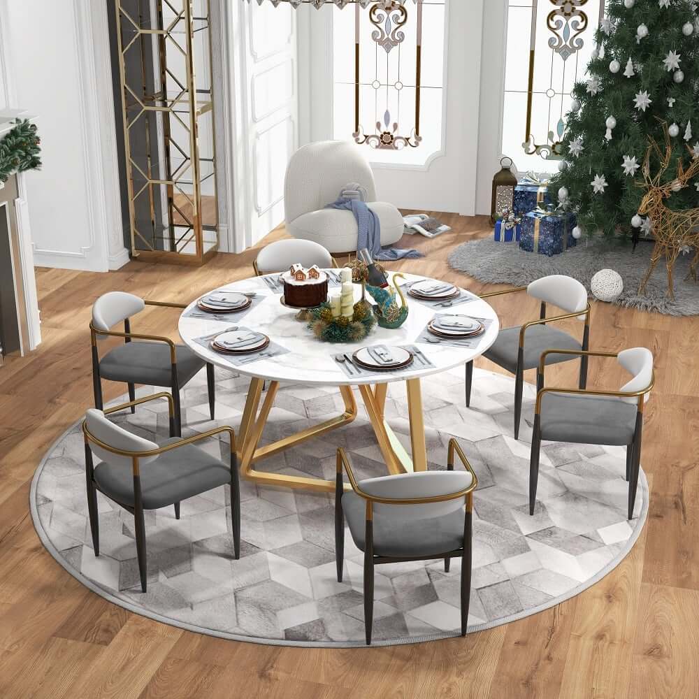 Modern Velvet Arm Chair Set - Solid Back, Metal Legs