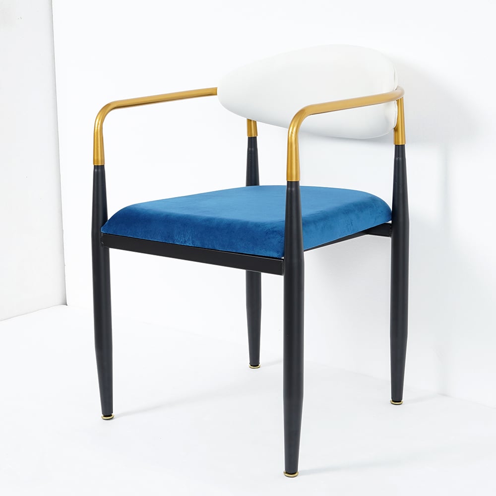 Modern Velvet Arm Chair Set - Solid Back, Metal Legs