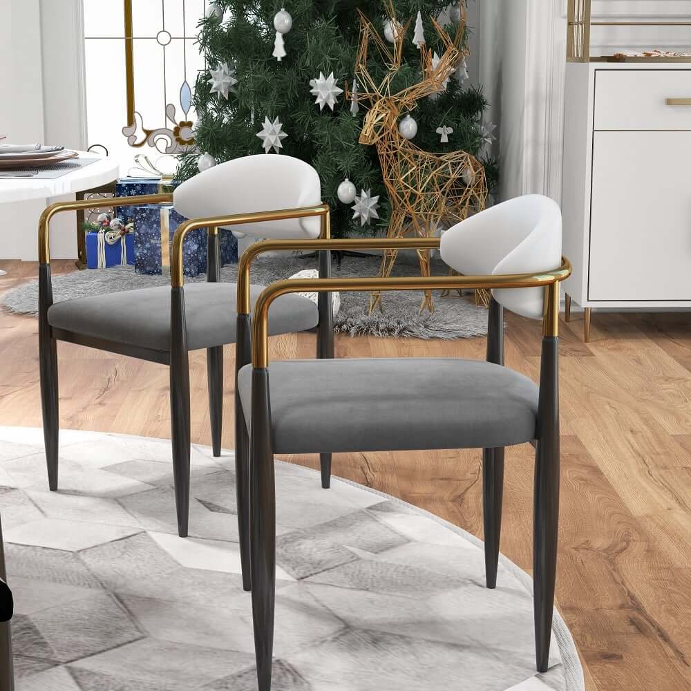 Modern Velvet Arm Chair Set - Solid Back, Metal Legs