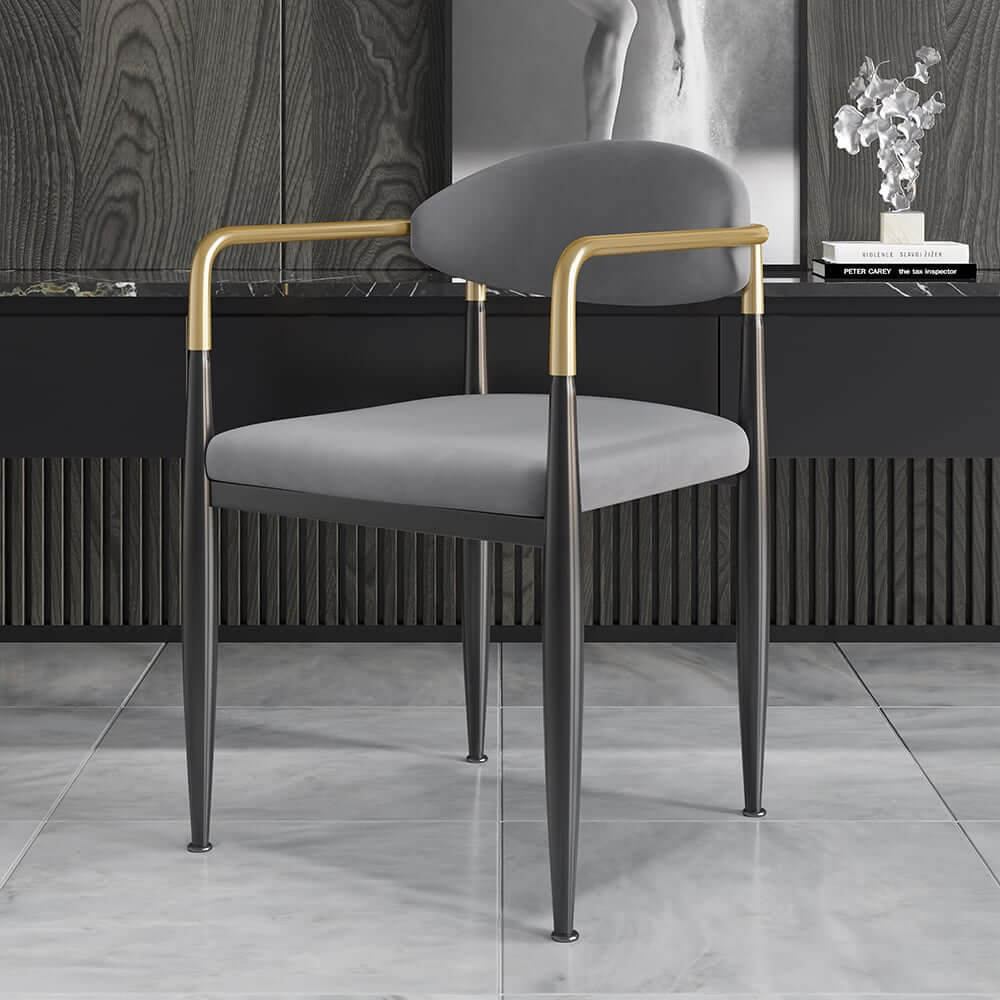 Modern Velvet Arm Chair Set - Solid Back, Metal Legs