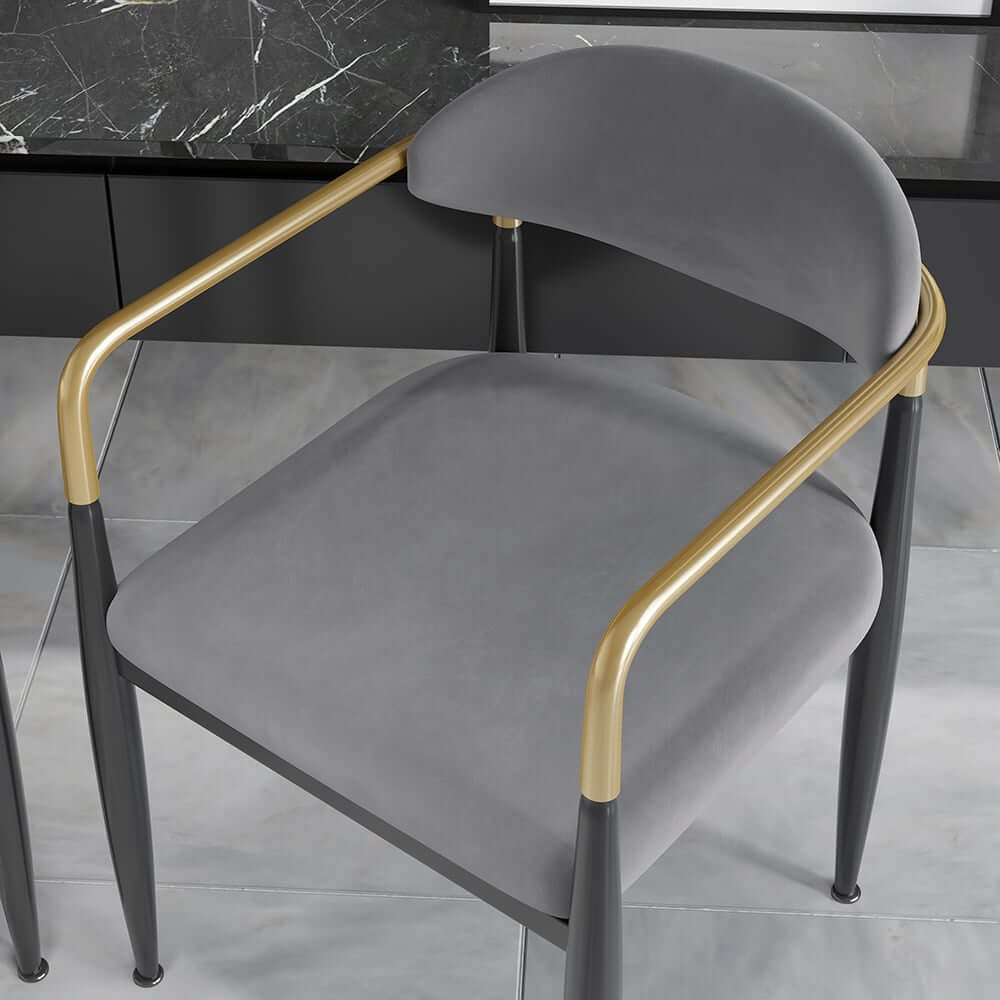 Modern Velvet Arm Chair Set - Solid Back, Metal Legs