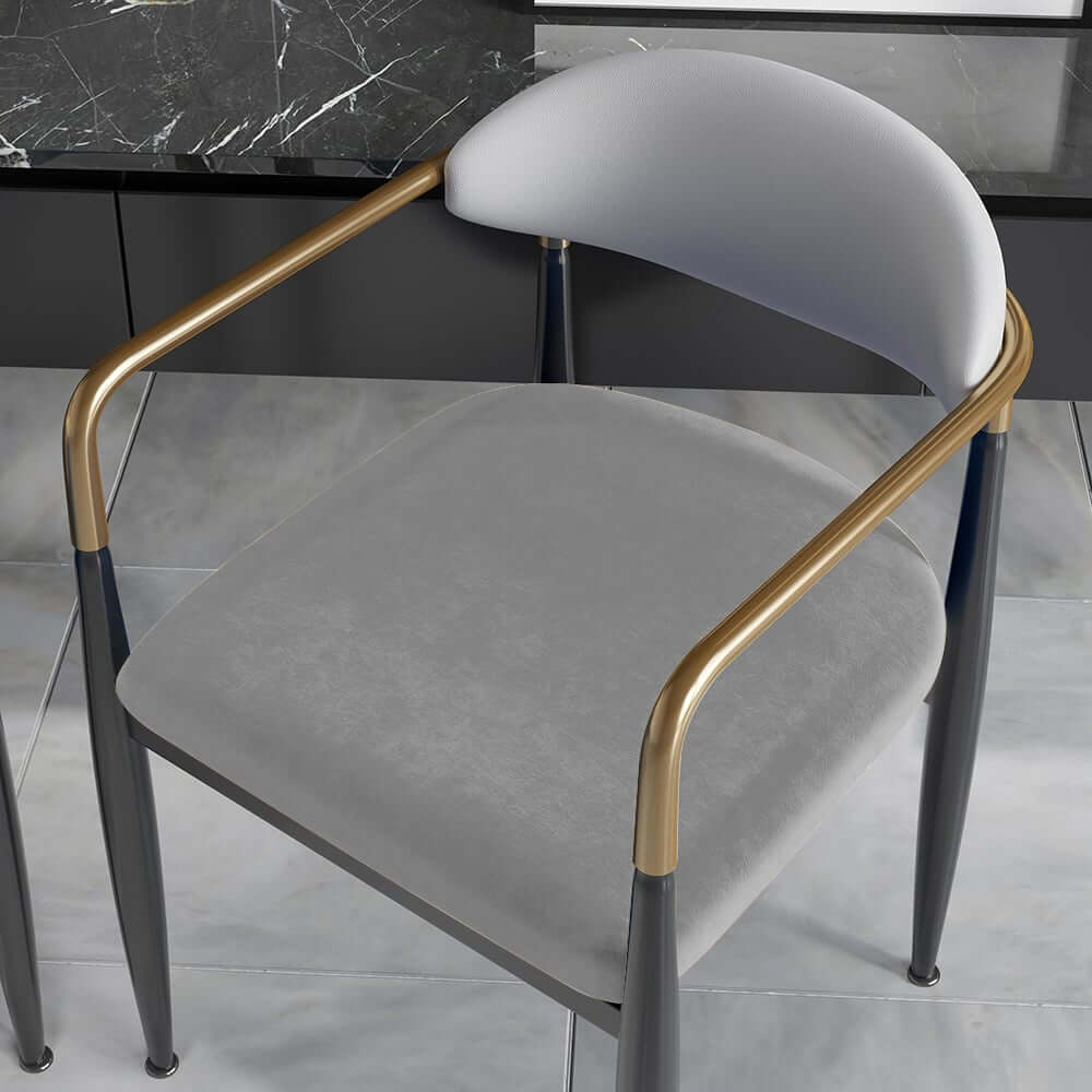 Modern Velvet Arm Chair Set - Solid Back, Metal Legs
