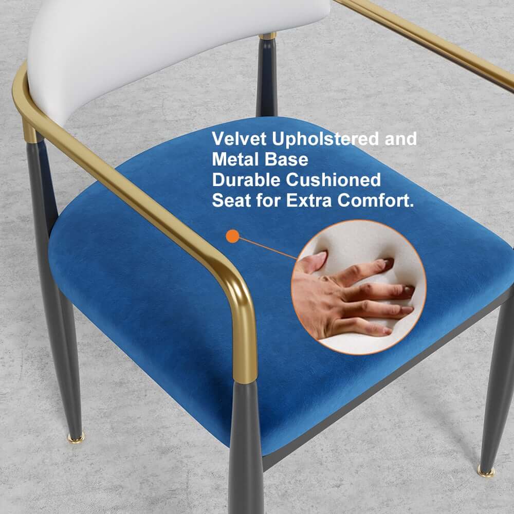 Modern Velvet Arm Chair Set - Solid Back, Metal Legs