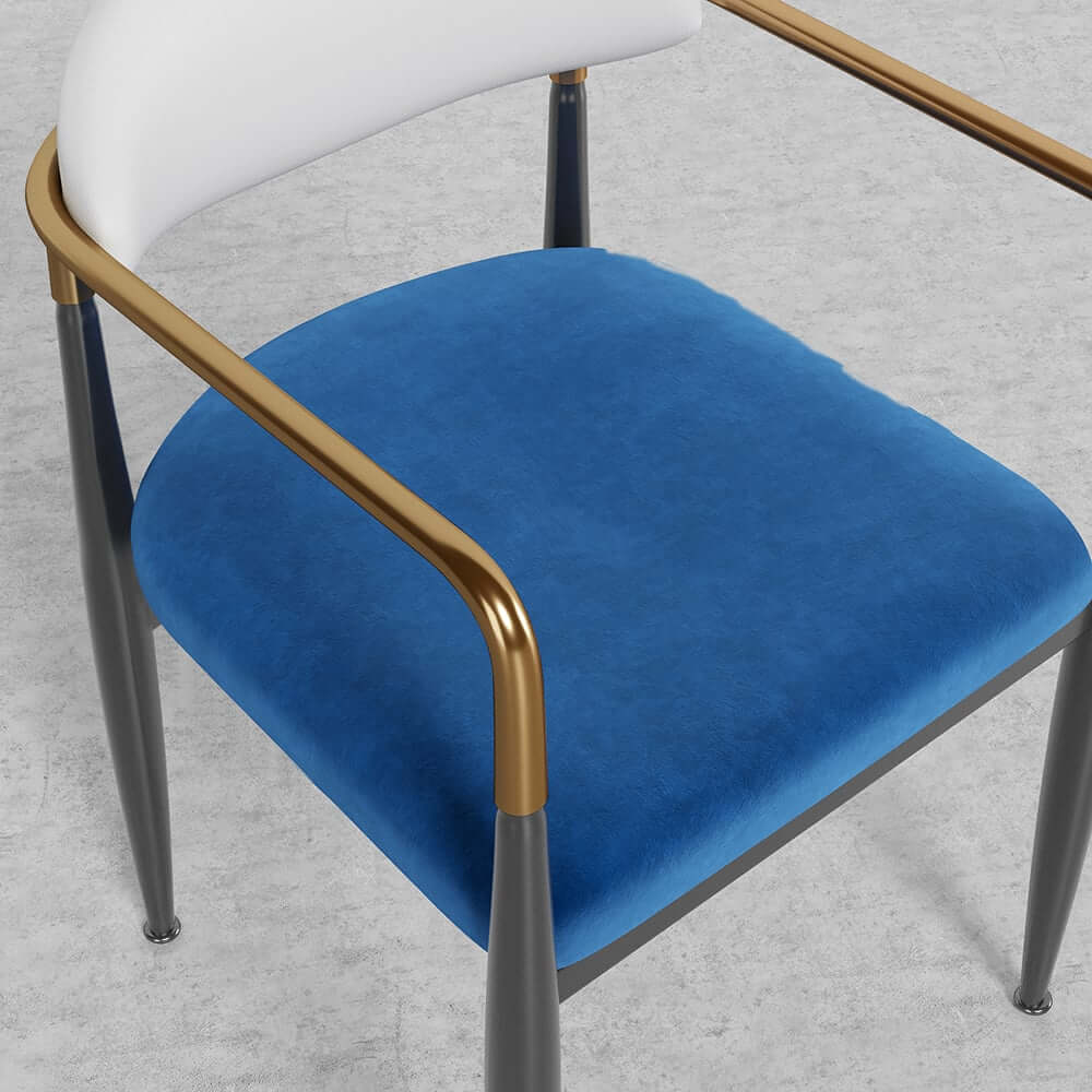 Modern Velvet Arm Chair Set - Solid Back, Metal Legs