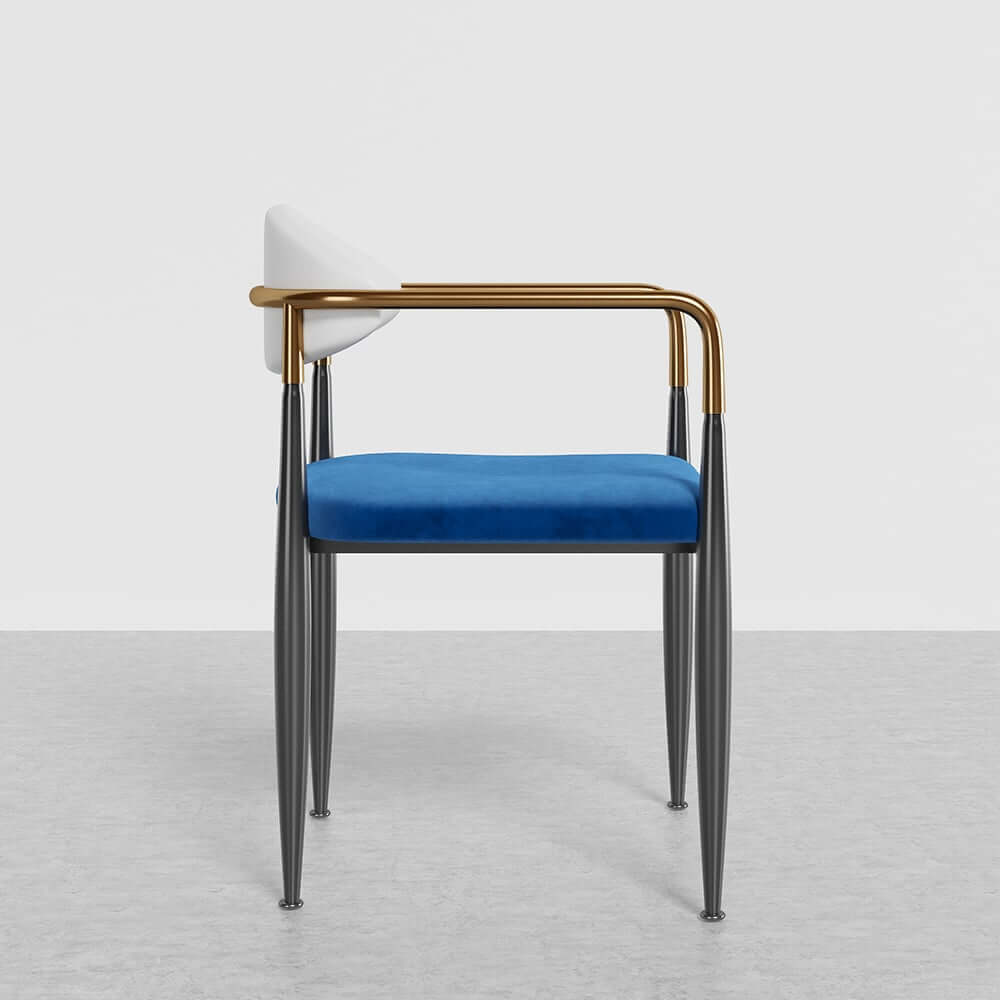 Modern Velvet Arm Chair Set - Solid Back, Metal Legs