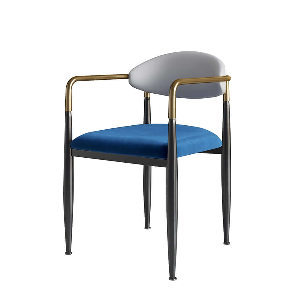 Modern Velvet Arm Chair Set - Solid Back, Metal Legs
