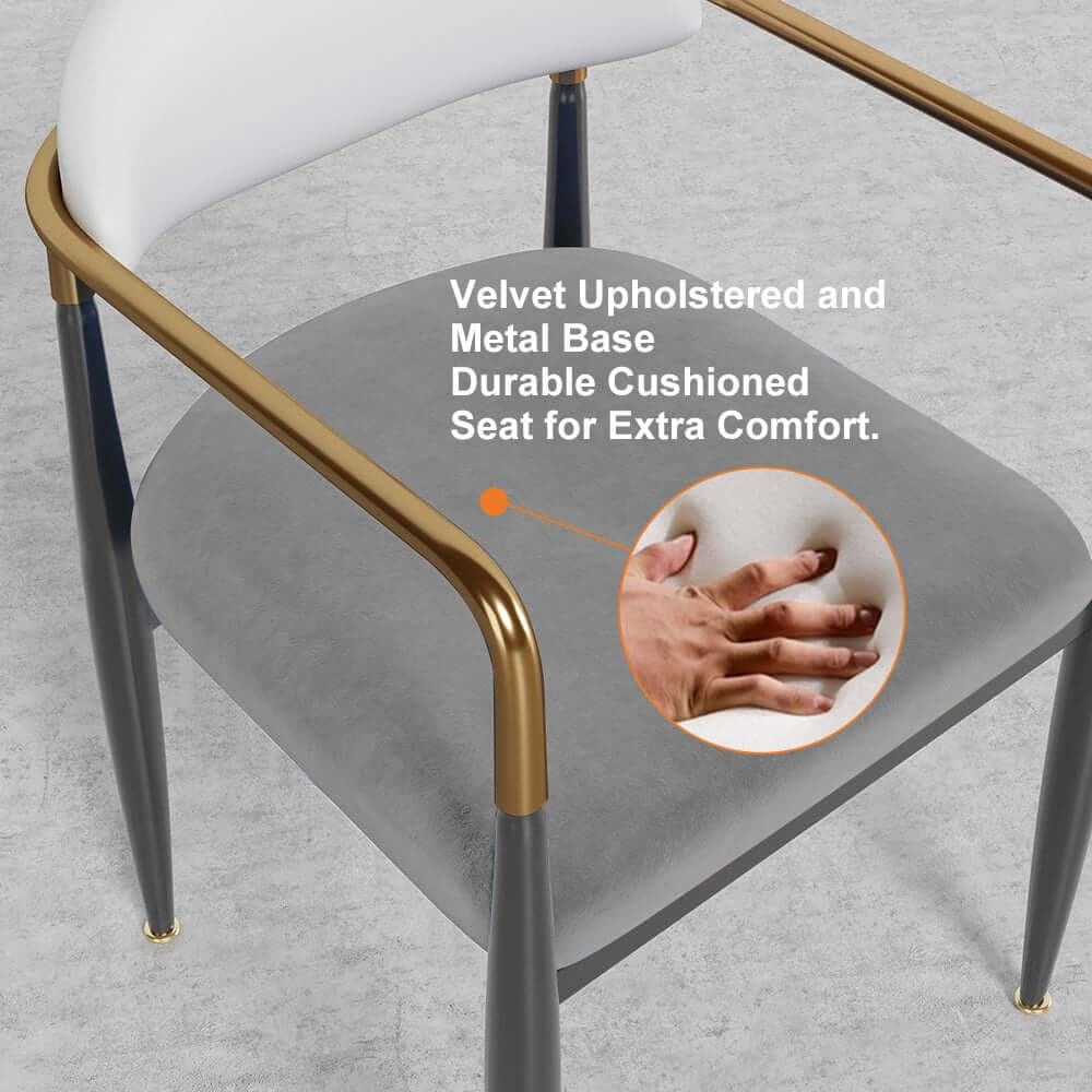 Modern Velvet Arm Chair Set - Solid Back, Metal Legs