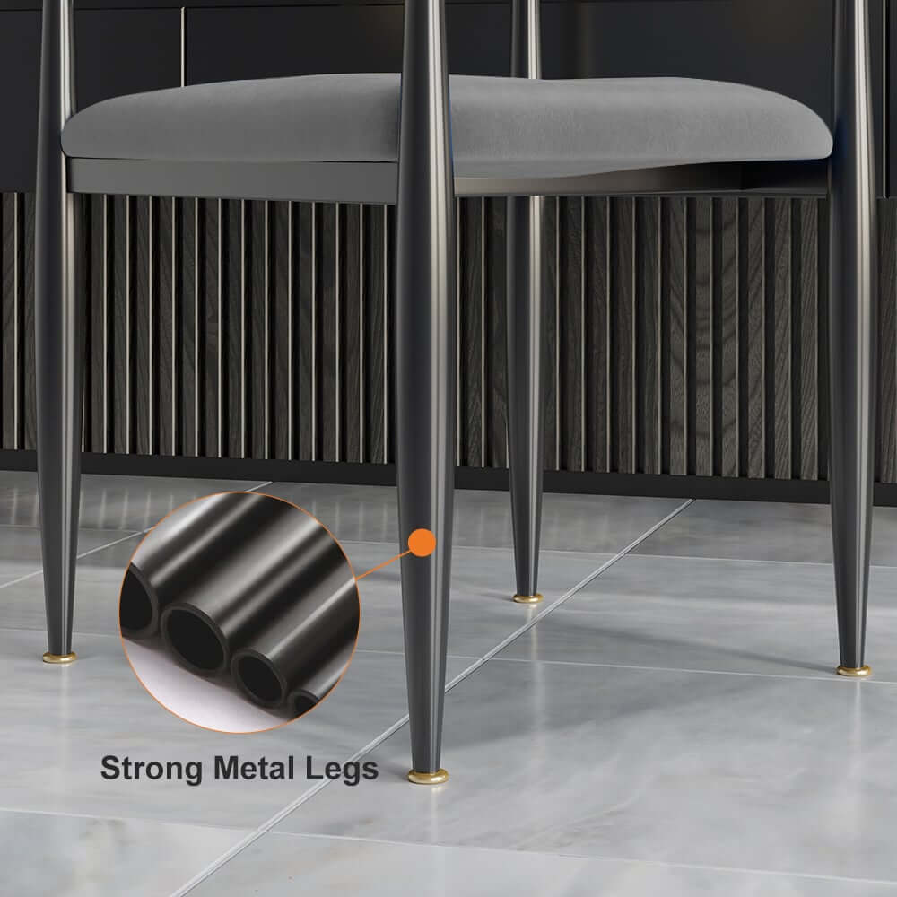 Modern Velvet Arm Chair Set - Solid Back, Metal Legs