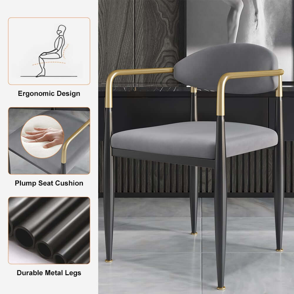 Modern Velvet Arm Chair Set - Solid Back, Metal Legs