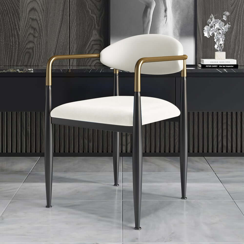 Modern Velvet Arm Chair Set - Solid Back, Metal Legs