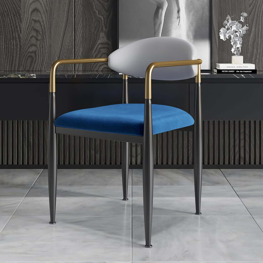 Modern Velvet Arm Chair Set - Solid Back, Metal Legs