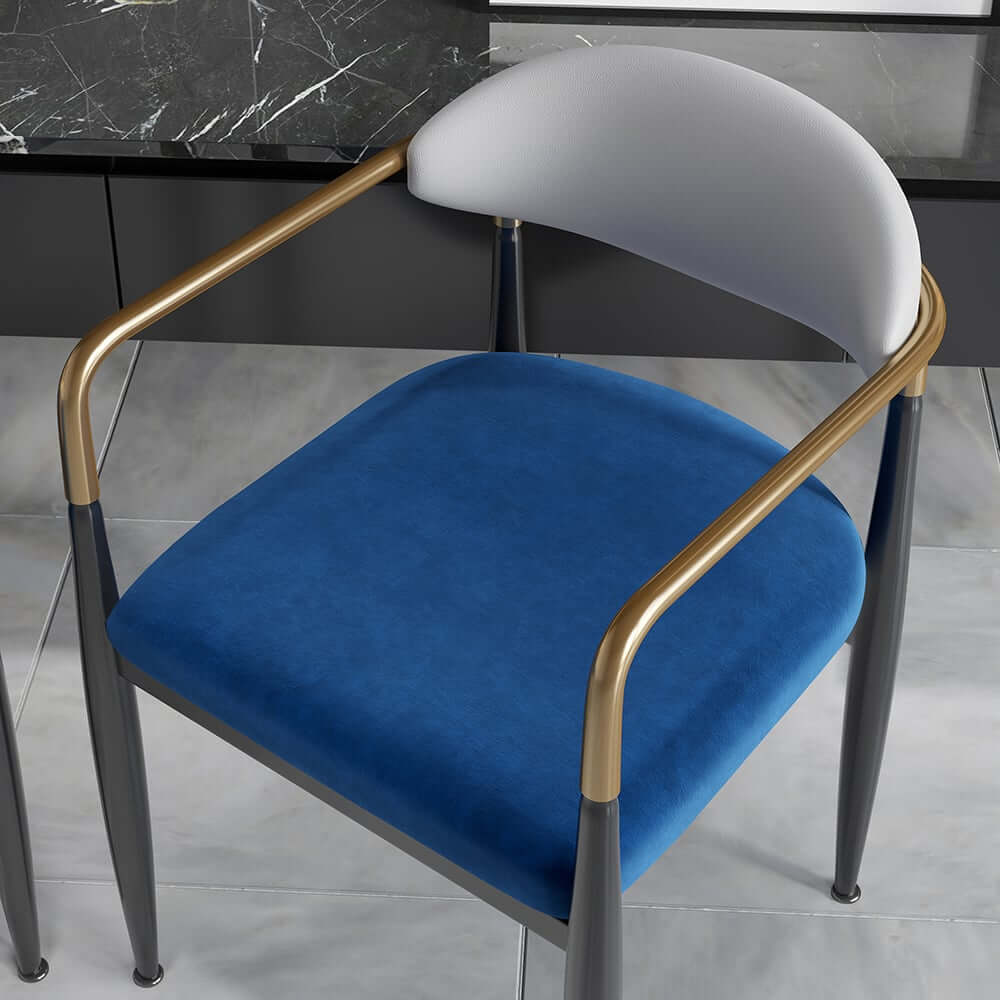 Modern Velvet Arm Chair Set - Solid Back, Metal Legs