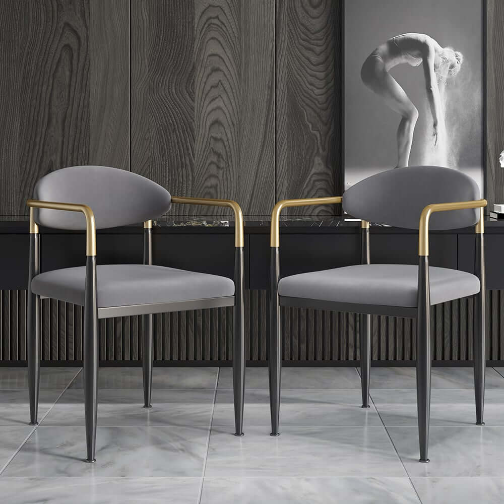 Modern Velvet Arm Chair Set - Solid Back, Metal Legs