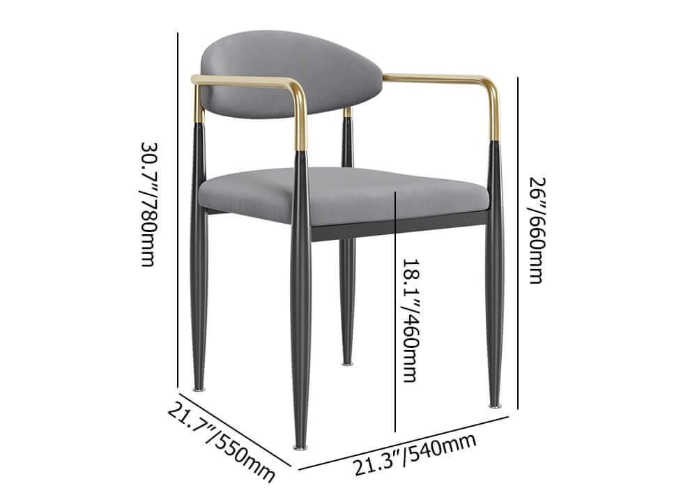 Modern Velvet Arm Chair Set - Solid Back, Metal Legs Dimensions