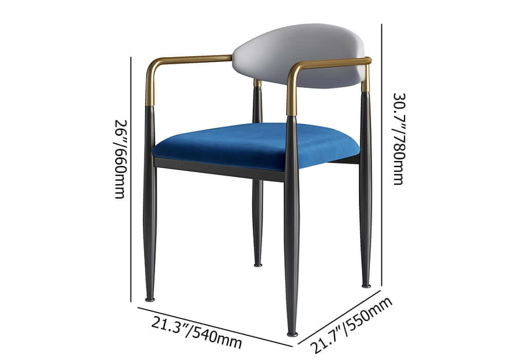 Modern Velvet Arm Chair Set - Solid Back, Metal Legs Dimensions