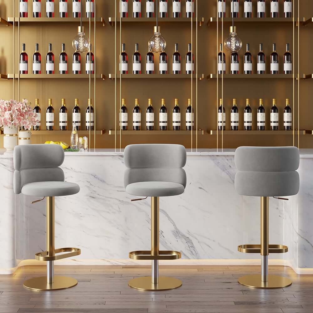 Modern Velvet Bar Stool With Adjustable Height And Swivel