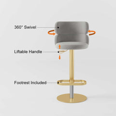 Modern Velvet Bar Stool With Adjustable Height And Swivel
