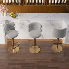 Modern Velvet Bar Stool With Adjustable Height And Swivel