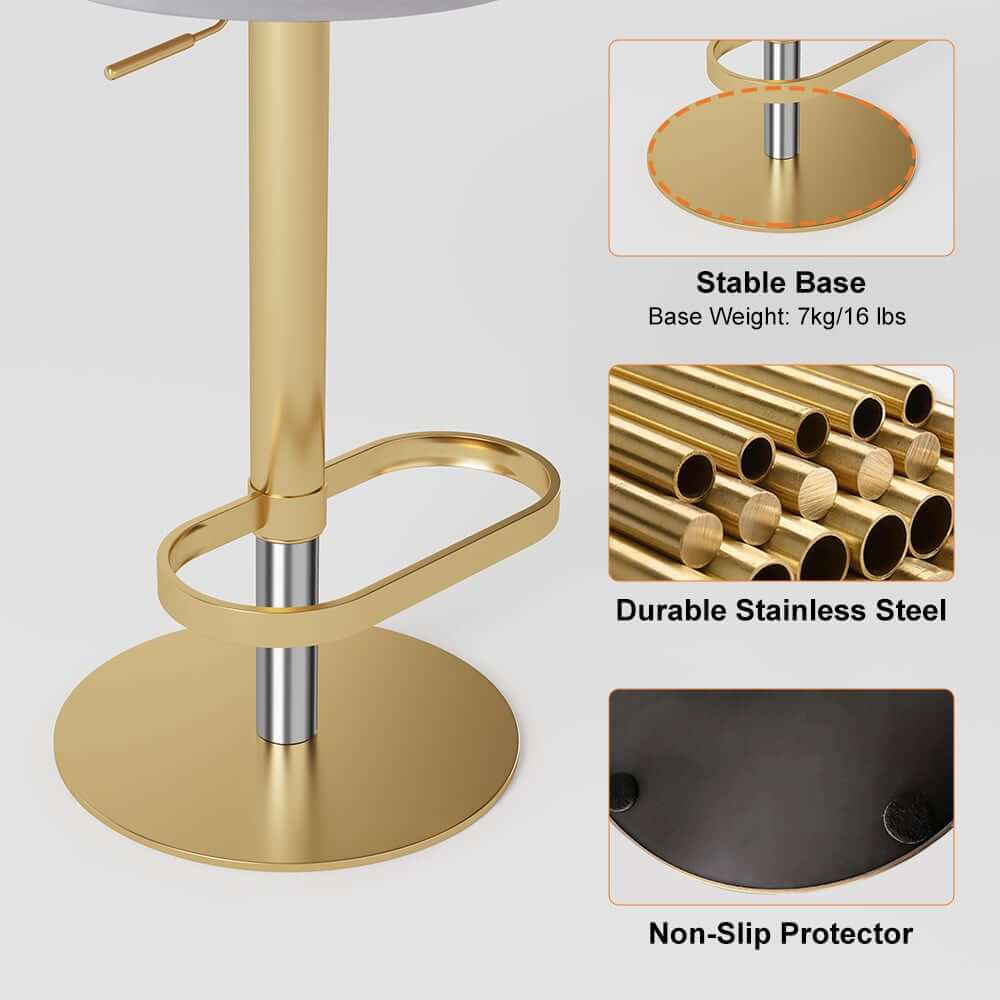 Modern Velvet Bar Stool With Adjustable Height And Swivel