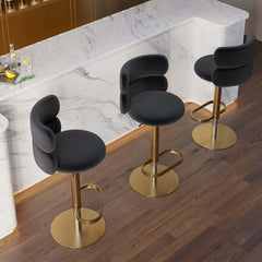 Modern Velvet Bar Stool With Adjustable Height And Swivel