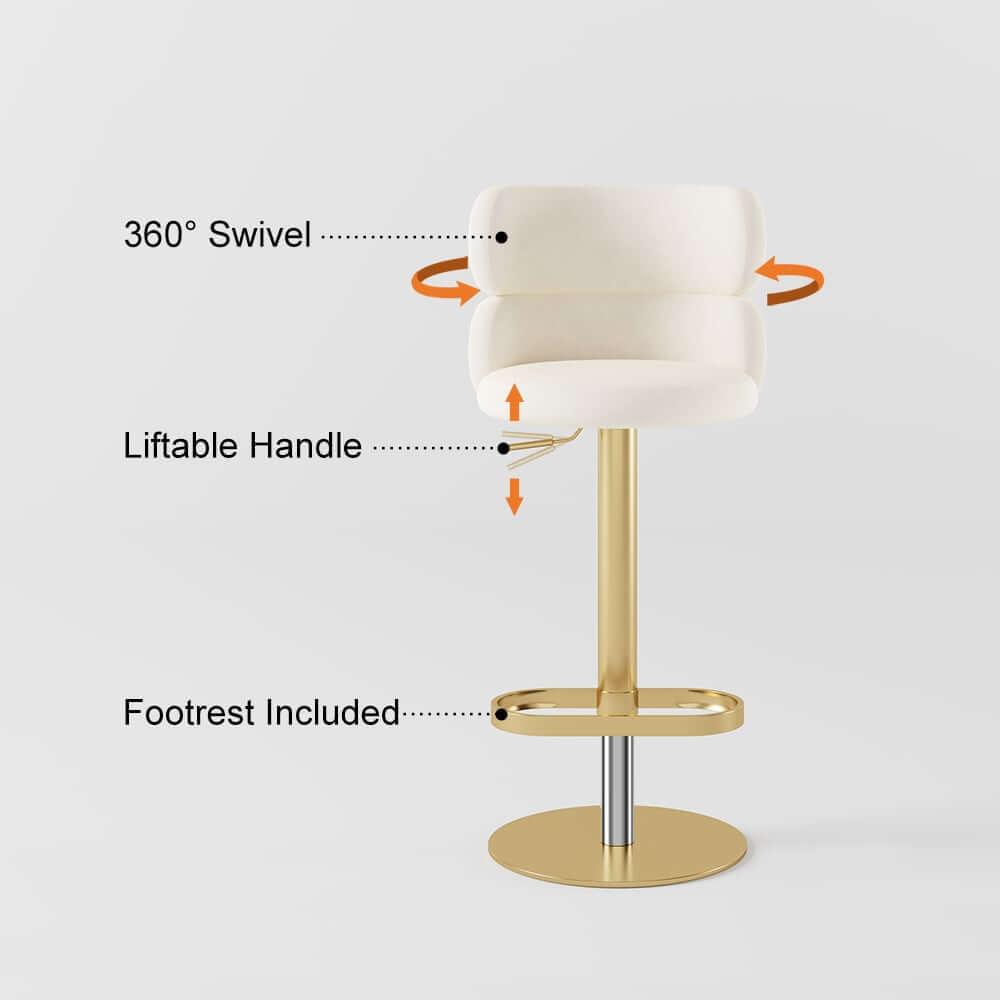 Modern Velvet Bar Stool With Adjustable Height And Swivel