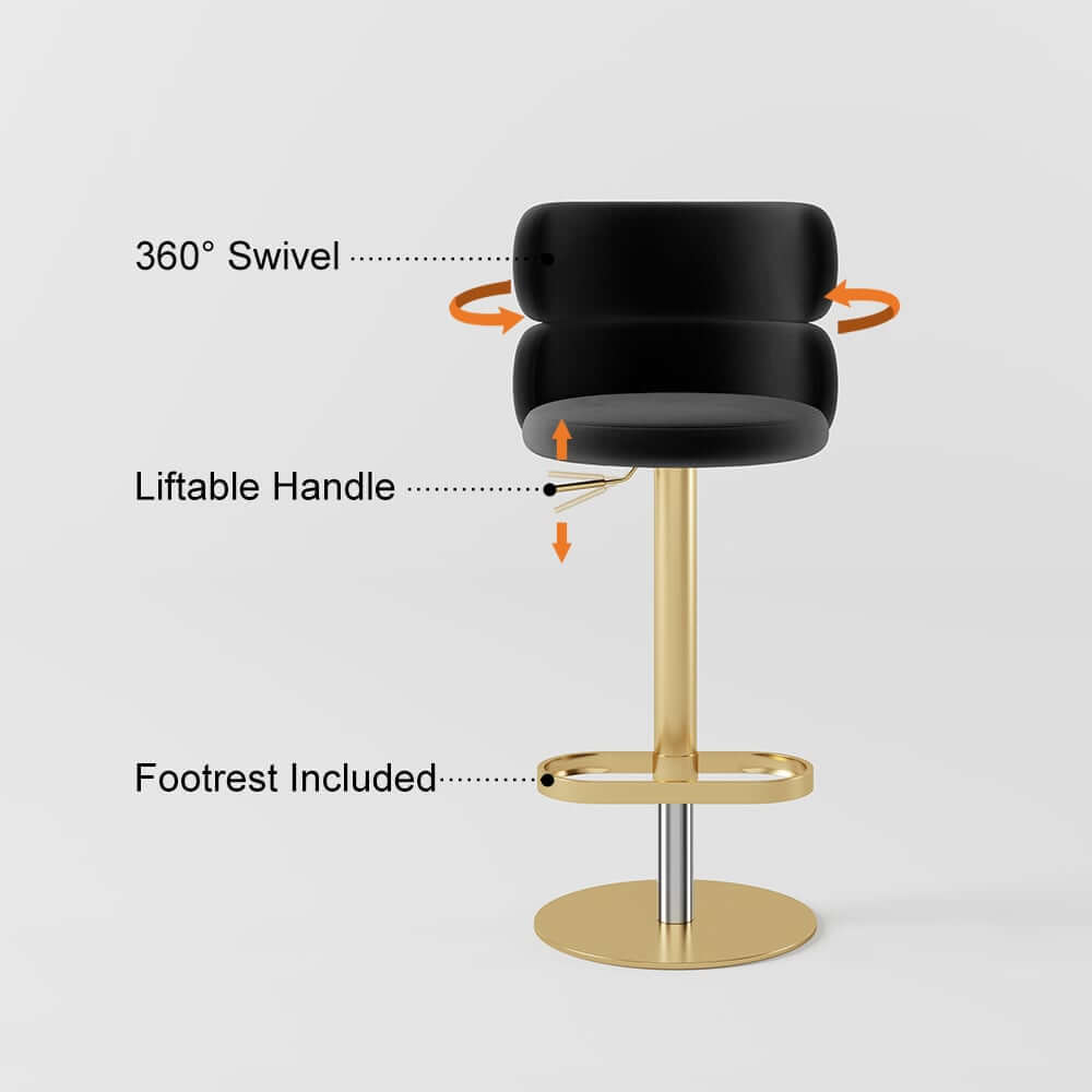 Modern Velvet Bar Stool With Adjustable Height And Swivel