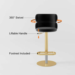 Modern Velvet Bar Stool With Adjustable Height And Swivel