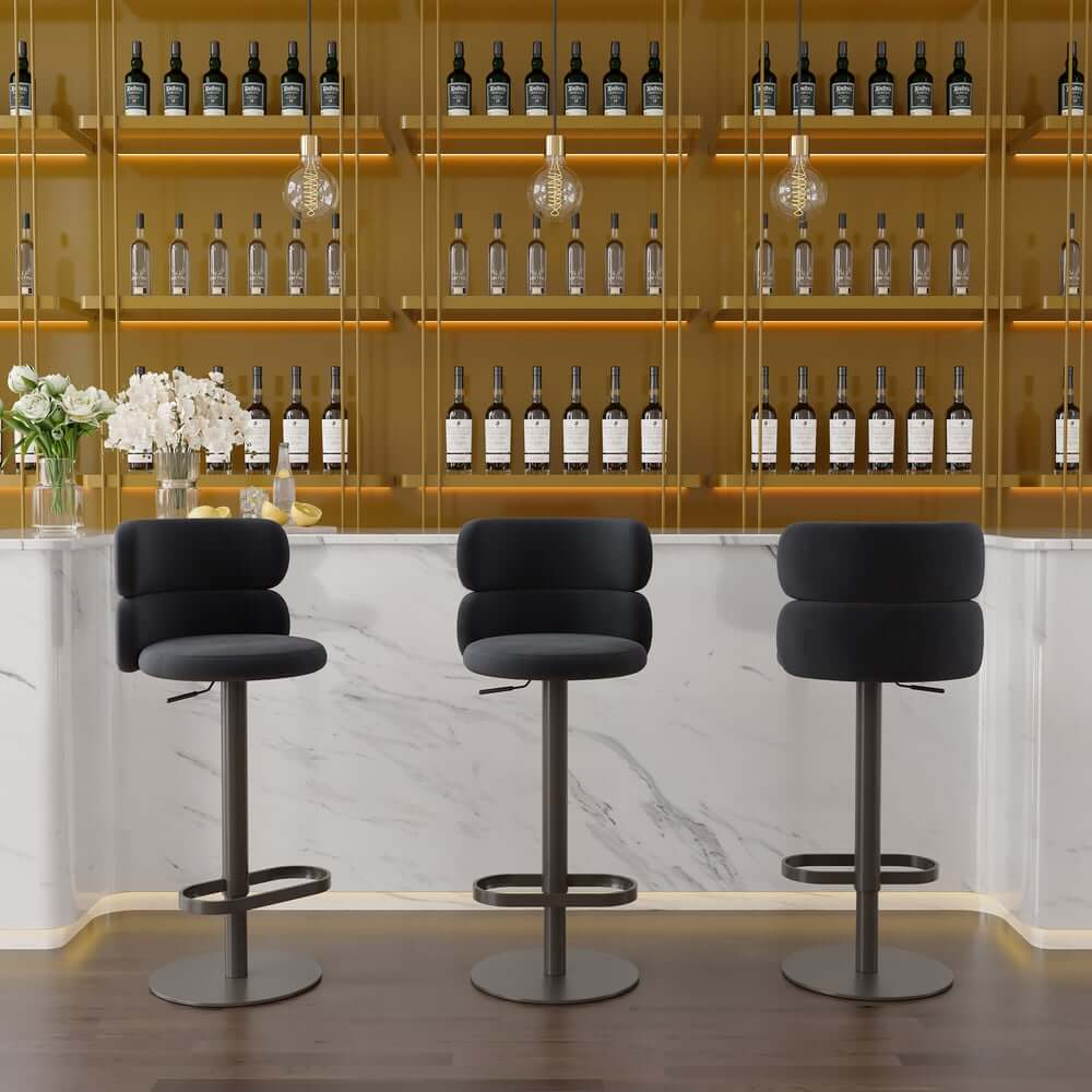 Modern Velvet Bar Stool With Adjustable Height And Swivel