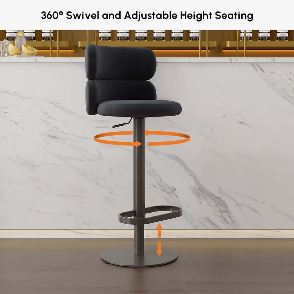 Modern Velvet Bar Stool With Adjustable Height And Swivel