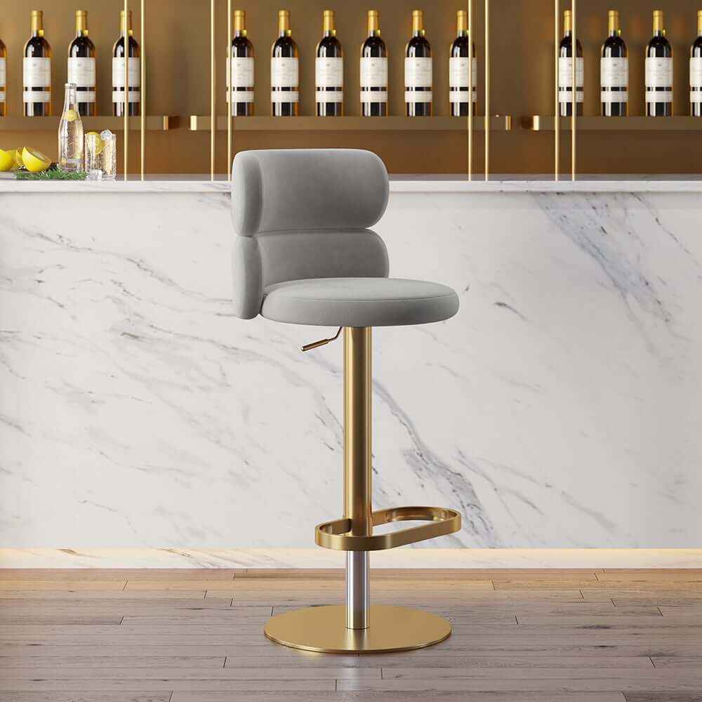 Modern Velvet Bar Stool With Adjustable Height And Swivel