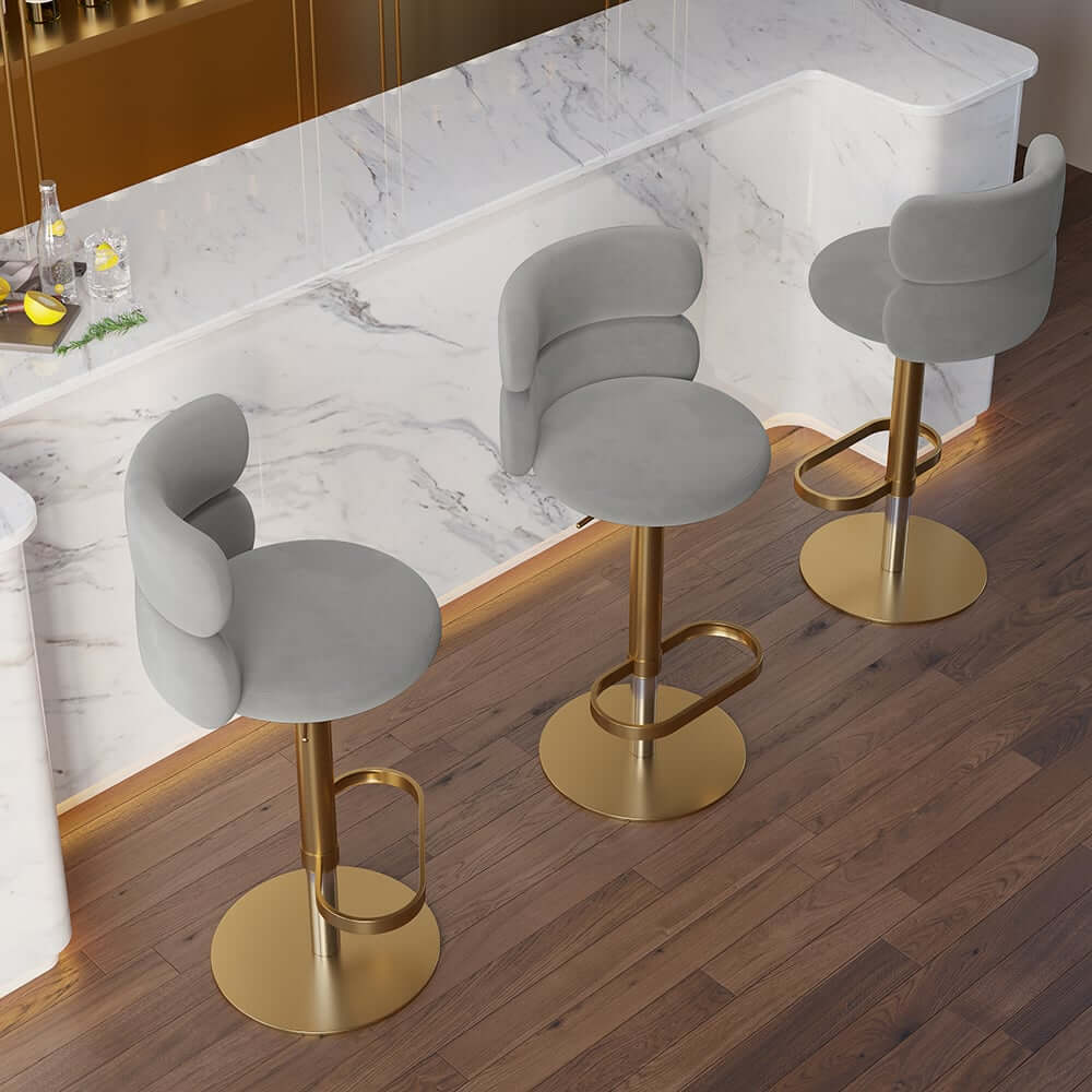 Modern Velvet Bar Stool With Adjustable Height And Swivel