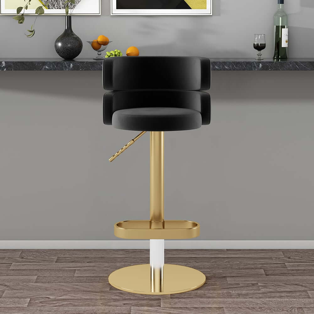 Modern Velvet Bar Stool With Adjustable Height And Swivel