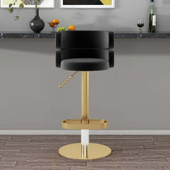Modern Velvet Bar Stool With Adjustable Height And Swivel