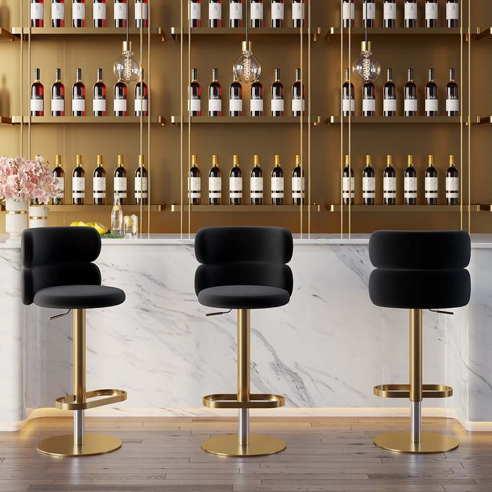 Modern Velvet Bar Stool With Adjustable Height And Swivel
