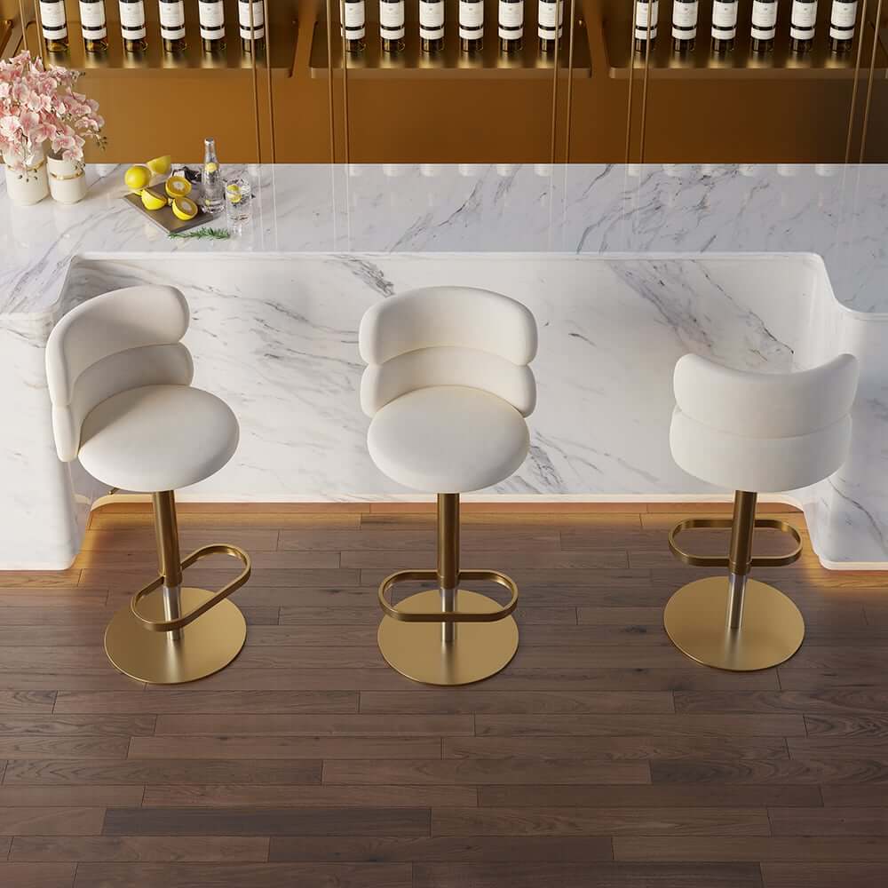Modern Velvet Bar Stool With Adjustable Height And Swivel