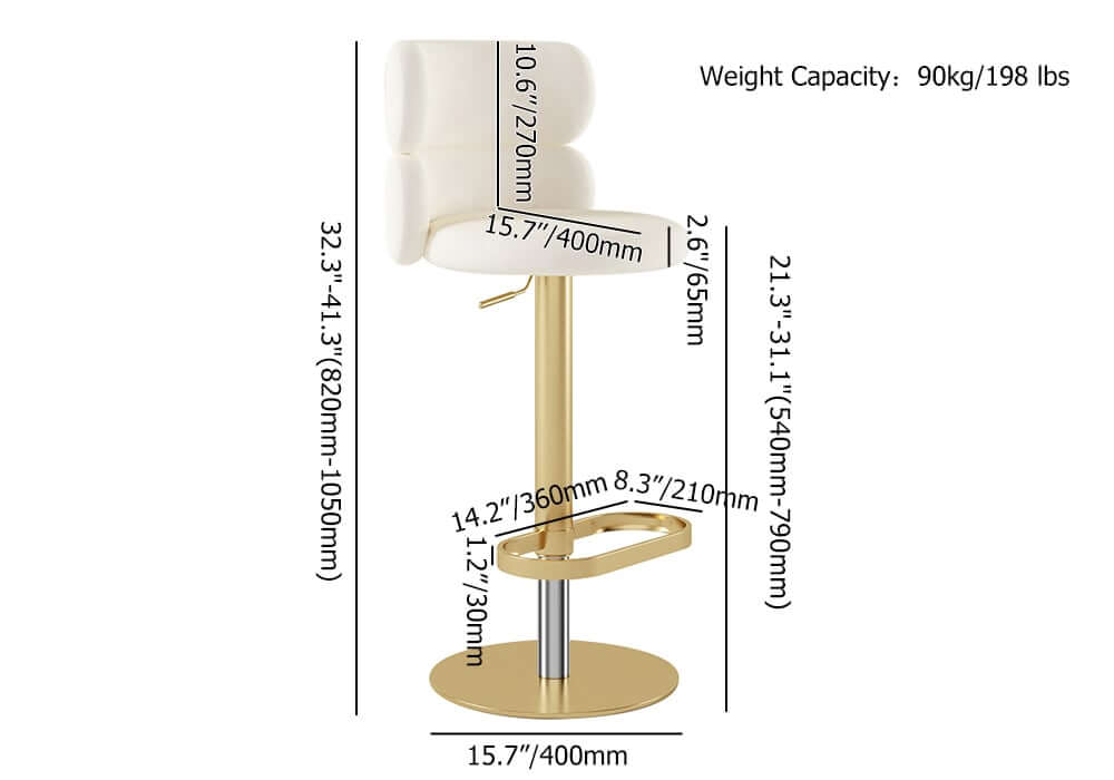 Modern Velvet Bar Stool With Adjustable Height And Swivel Dimensions