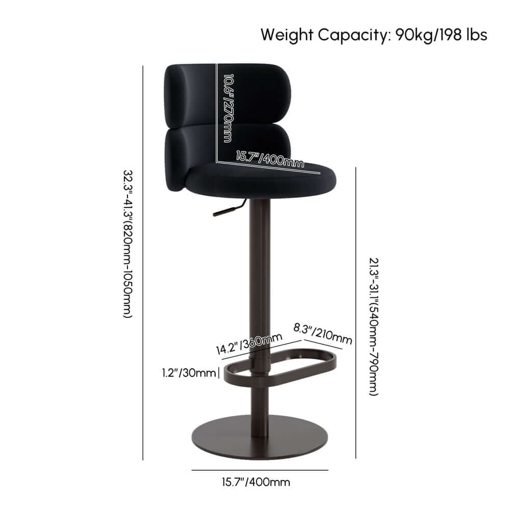 Modern Velvet Bar Stool With Adjustable Height And Swivel Dimensions