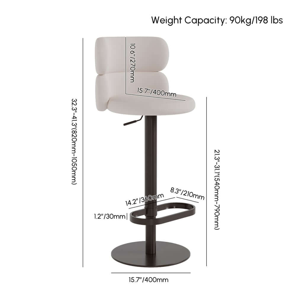 Modern Velvet Bar Stool With Adjustable Height And Swivel Dimensions
