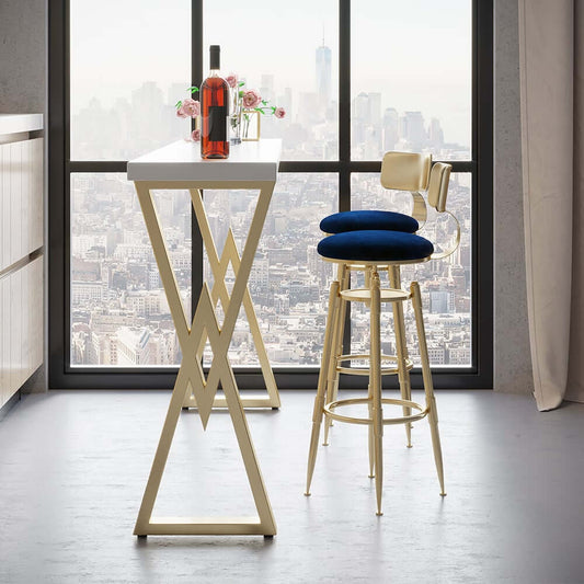 Modern Velvet Bar Stools Set Of 2 With Gold Metal Legs