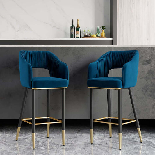 Modern Velvet Bar Stools With Gold Metal Legs Main Product Image