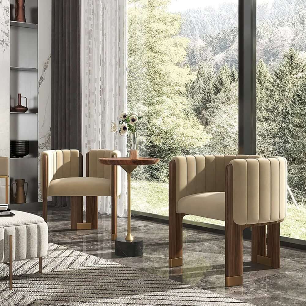 Modern Velvet Barrel Chair With Birch Legs