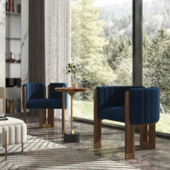 Modern Velvet Barrel Chair With Birch Legs