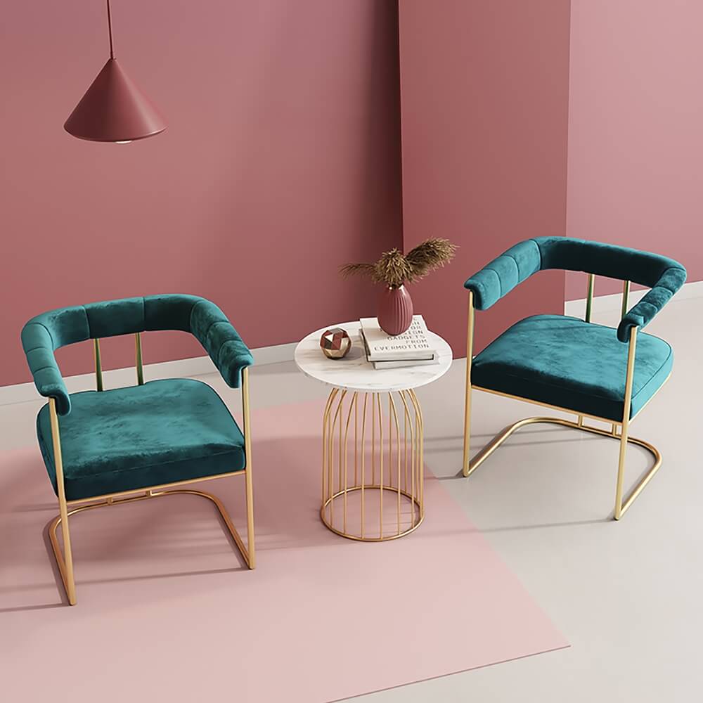 Modern Velvet Barrel Chair with Gold Metal Frame