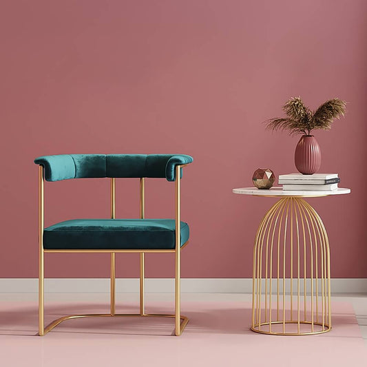 Modern Velvet Barrel Chair with Gold Metal Frame Main Product Image