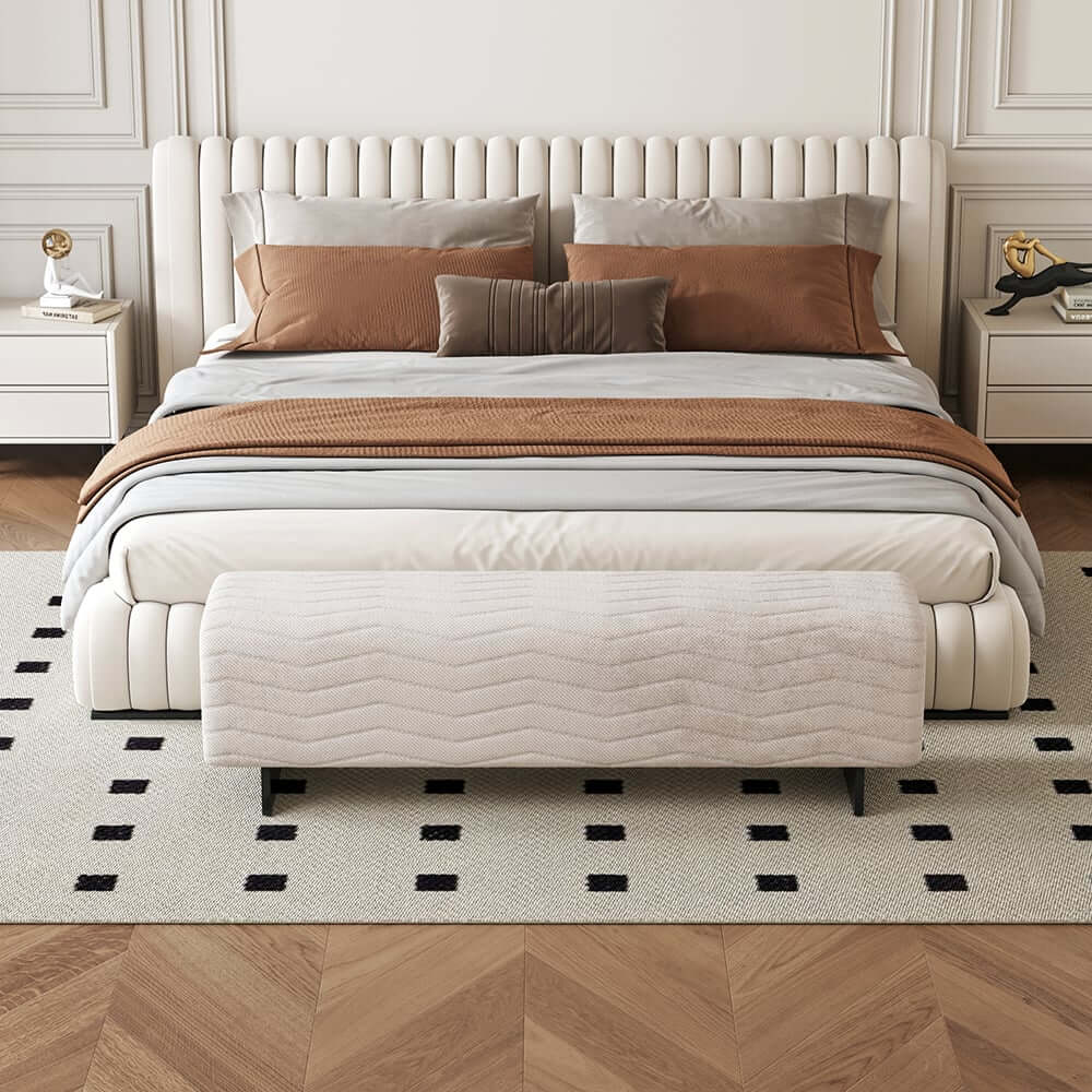 Modern Velvet Bedroom Bench with Stainless Steel Legs